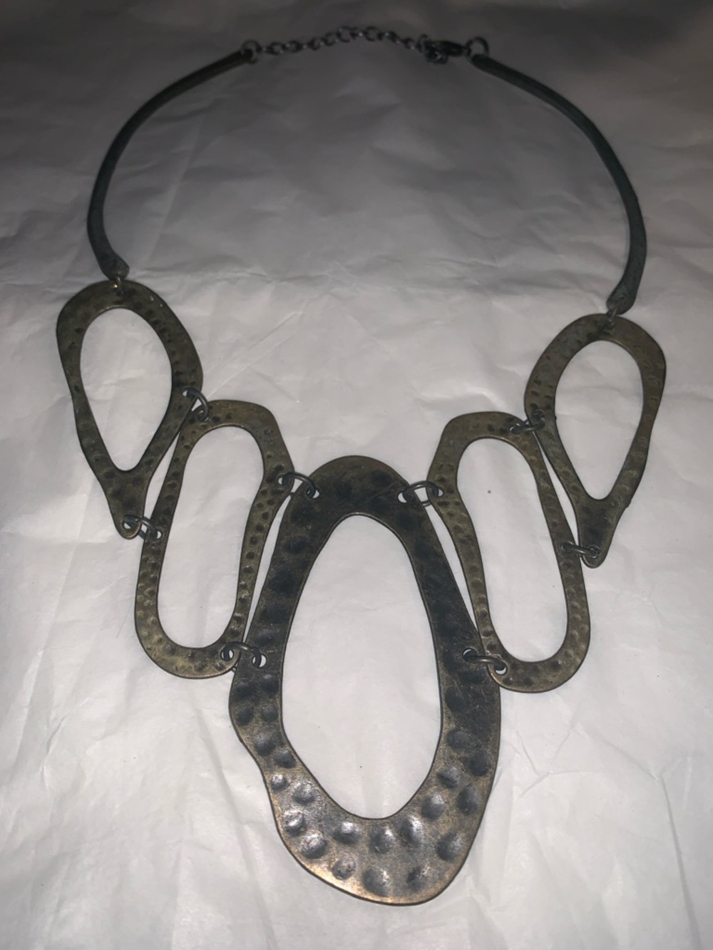 Hammered Open Oval Bib Necklace - Antique Bronze Tone